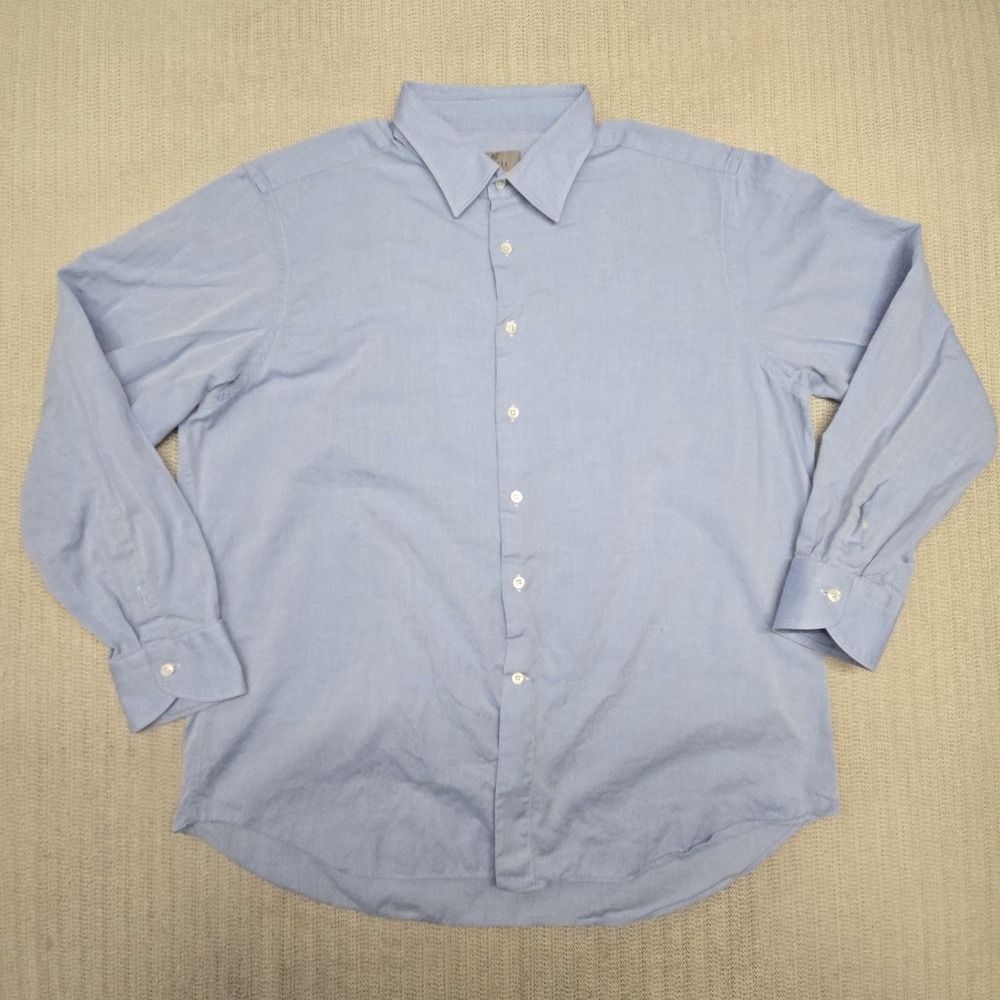 Canali Shirt Mens 18 Blue Solid Long Sleeve Button Up Dress Made In Italy